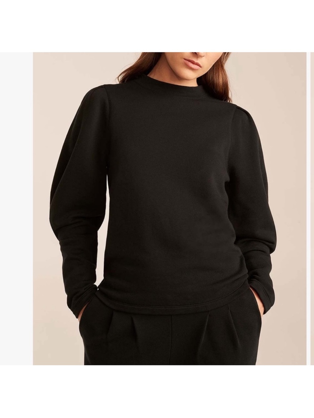 Rebecca Taylor Black Puff-Sleeve Crewneck Sweatshirt Black Cotton Small Like New